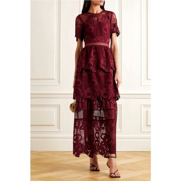 Self Portrait Fairycore Tiered Guipure Floral Lace Maxi Dress - Picture 6 of 11
